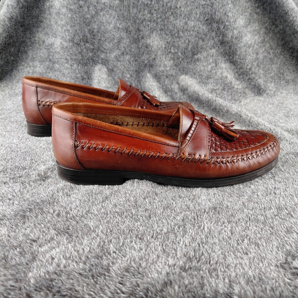 Giorgio Brutini Mens Newark Brown Woven Leather Tassel Loafers Shoes 8 M 897 - Picture 3 of 8